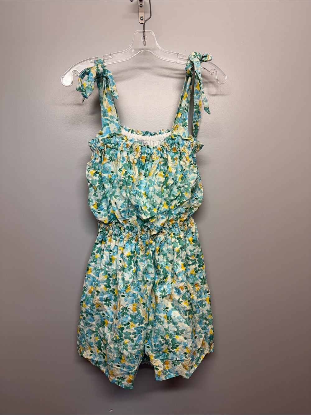 white birch Green & Yellow Smocked Floral Jumpsuit Romper